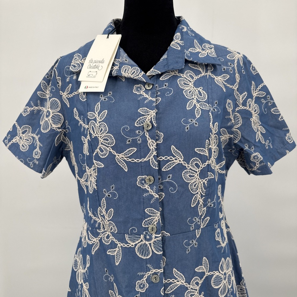 LA PICCOLA CREATIVA Made In Italy Short Sleeve Embroidered Maxi Dress Size M New